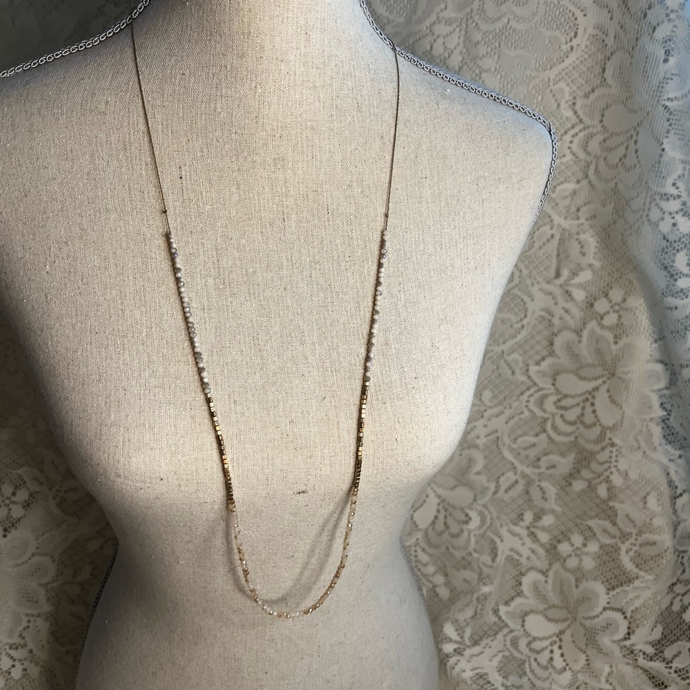 Melrose and Market Gold Beaded Long Necklace Mixed Metallic Grey Champagne NEW